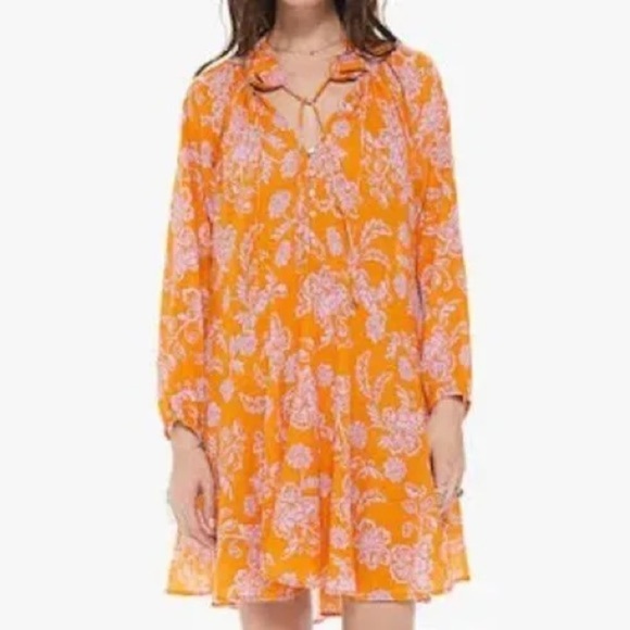 NWT,Lane Bryant, Lola Dress, Tangerine Floral, Drawstring Tie,Buttons,Size 18-20 - Picture 1 of 14